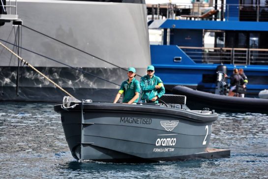 Aston Martin F1 Team boat in the scenic Monaco Harbour.
22.05.2025. Formula 1 World Championship, Rd 8, Monaco Grand Prix, Monte Carlo, Monaco, Preparation Day.
- www.xpbimages.com, EMail: requests@xpbimages.com © Copyright: Moy / XPB Images