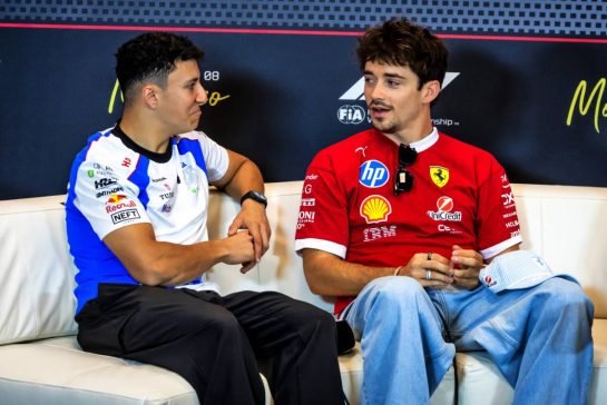 (L to R): Isack Hadjar (FRA) Racing Bulls and Charles Leclerc (MON) Ferrari in the FIA Press Conference.
22.05.2025. Formula 1 World Championship, Rd 8, Monaco Grand Prix, Monte Carlo, Monaco, Preparation Day.
- www.xpbimages.com, EMail: requests@xpbimages.com © Copyright: Bearne / XPB Images