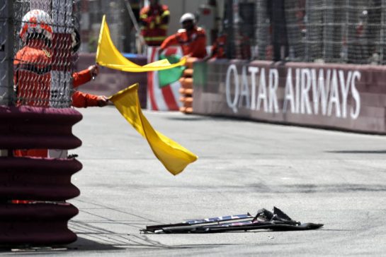 Debris of Pierre Gasly (FRA) Alpine F1 Team on the circuit.
25.05.2025. Formula 1 World Championship, Rd 8, Monaco Grand Prix, Monte Carlo, Monaco, Race Day.
- www.xpbimages.com, EMail: requests@xpbimages.com © Copyright: Bearne / XPB Images