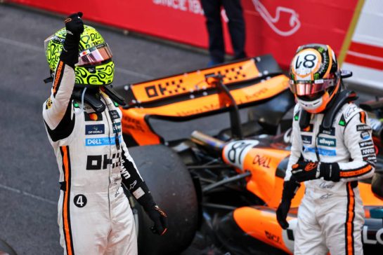 Race winner Lando Norris (GBR) McLaren MCL39 celebrates in parc ferme.
25.05.2025. Formula 1 World Championship, Rd 8, Monaco Grand Prix, Monte Carlo, Monaco, Race Day.
- www.xpbimages.com, EMail: requests@xpbimages.com © Copyright: Batchelor / XPB Images