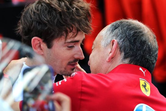 Charles Leclerc (MON) Ferrari celebrates with Frederic Vasseur (FRA) Ferrari Team Principal in parc ferme.
25.05.2025. Formula 1 World Championship, Rd 8, Monaco Grand Prix, Monte Carlo, Monaco, Race Day.
- www.xpbimages.com, EMail: requests@xpbimages.com © Copyright: Charniaux / XPB Images