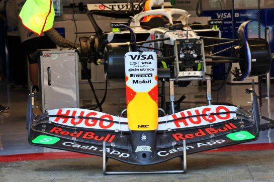 Racing Bulls VCARB 02 front wing.
29.05.2025. Formula 1 World Championship, Rd 9, Spanish Grand Prix, Barcelona, Spain, Preparation Day.
- www.xpbimages.com, EMail: requests@xpbimages.com © Copyright: Batchelor / XPB Images