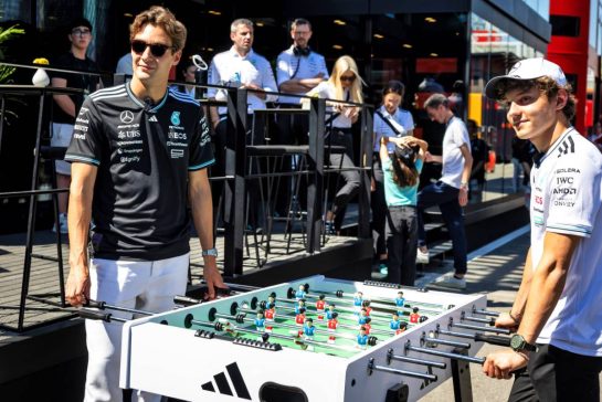 Andrea Kimi Antonelli (ITA) Mercedes AMG F1 and George Russell (GBR) Mercedes AMG F1 play table football in the paddock.
29.05.2025. Formula 1 World Championship, Rd 9, Spanish Grand Prix, Barcelona, Spain, Preparation Day.
- www.xpbimages.com, EMail: requests@xpbimages.com © Copyright: Bearne / XPB Images