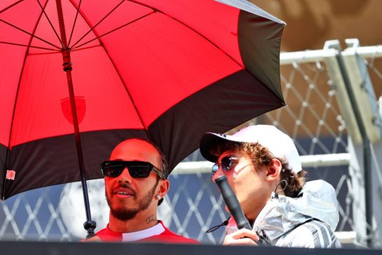(L to R): Lewis Hamilton (GBR) Ferrari with Andrea Kimi Antonelli (ITA) Mercedes AMG F1 on the drivers' parade.
01.06.2025. Formula 1 World Championship, Rd 9, Spanish Grand Prix, Barcelona, Spain, Race Day.
- www.xpbimages.com, EMail: requests@xpbimages.com © Copyright: Batchelor / XPB Images