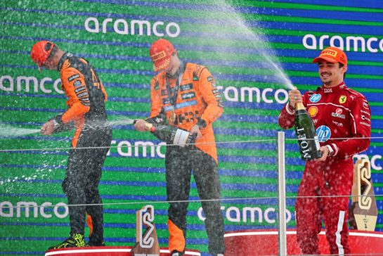 The podium (L to R): Lando Norris (GBR) McLaren, second; Oscar Piastri (AUS) McLaren, race winner; Charles Leclerc (MON) Ferrari, third.
01.06.2025. Formula 1 World Championship, Rd 9, Spanish Grand Prix, Barcelona, Spain, Race Day.
- www.xpbimages.com, EMail: requests@xpbimages.com © Copyright: Batchelor / XPB Images