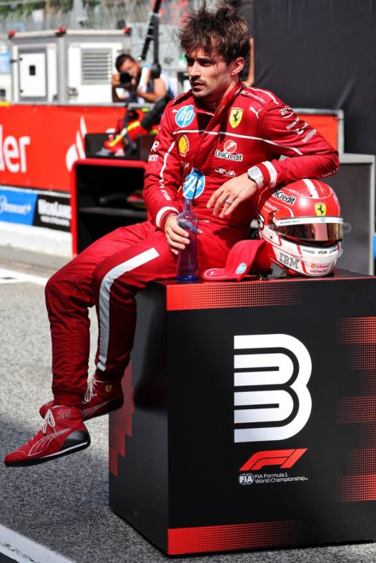 Third placed Charles Leclerc (MON) Ferrari in parc ferme.
01.06.2025. Formula 1 World Championship, Rd 9, Spanish Grand Prix, Barcelona, Spain, Race Day.
- www.xpbimages.com, EMail: requests@xpbimages.com © Copyright: Rew / XPB Images