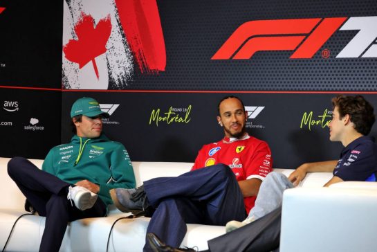 (L to R): Lance Stroll (CDN) Aston Martin F1 Team; Lewis Hamilton (GBR) Ferrari; and Franco Colapinto (ARG) Alpine F1 Team in the FIA Press Conference.
12.06.2025. Formula 1 World Championship, Rd 10, Canadian Grand Prix, Montreal, Canada, Preparation Day.
- www.xpbimages.com, EMail: requests@xpbimages.com © Copyright: Bearne / XPB Images