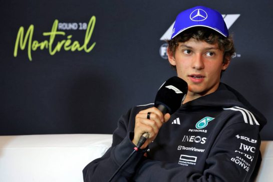 Andrea Kimi Antonelli (ITA) Mercedes AMG F1 in the FIA Press Conference.
12.06.2025. Formula 1 World Championship, Rd 10, Canadian Grand Prix, Montreal, Canada, Preparation Day.
- www.xpbimages.com, EMail: requests@xpbimages.com © Copyright: Bearne / XPB Images