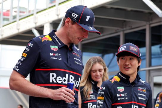 (L to R): Max Verstappen (NLD) Red Bull Racing with Yuki Tsunoda (JPN) Red Bull Racing.
12.06.2025. Formula 1 World Championship, Rd 10, Canadian Grand Prix, Montreal, Canada, Preparation Day.
- www.xpbimages.com, EMail: requests@xpbimages.com © Copyright: Rew / XPB Images