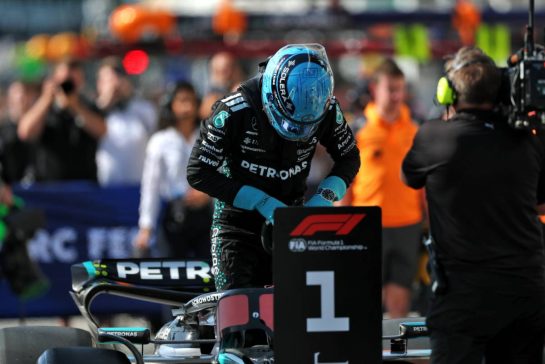 Pole sitter George Russell (GBR) Mercedes AMG F1 W16 in parc ferme.
14.06.2025. Formula 1 World Championship, Rd 10, Canadian Grand Prix, Montreal, Canada, Qualifying Day.
- www.xpbimages.com, EMail: requests@xpbimages.com © Copyright: Charniaux / XPB Images