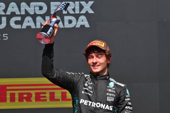 Andrea Kimi Antonelli (ITA) Mercedes AMG F1 celebrates his third position on the podium.
15.06.2025. Formula 1 World Championship, Rd 10, Canadian Grand Prix, Montreal, Canada, Race Day.
- www.xpbimages.com, EMail: requests@xpbimages.com © Copyright: Batchelor / XPB Images