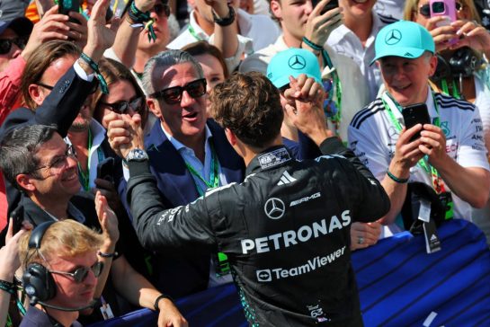 Race winner George Russell (GBR) Mercedes AMG F1 celebrates in parc ferme.
15.06.2025. Formula 1 World Championship, Rd 10, Canadian Grand Prix, Montreal, Canada, Race Day.
- www.xpbimages.com, EMail: requests@xpbimages.com © Copyright: Batchelor / XPB Images