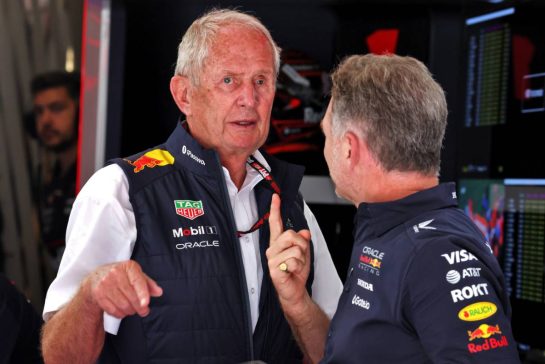 (L to R): Dr Helmut Marko (AUT) Red Bull Motorsport Consultant with Christian Horner (GBR) Red Bull Racing Team Principal.
28.06.2025. Formula 1 World Championship, Rd 11, Austrian Grand Prix, Spielberg, Austria, Qualifying Day.
- www.xpbimages.com, EMail: requests@xpbimages.com © Copyright: Moy / XPB Images