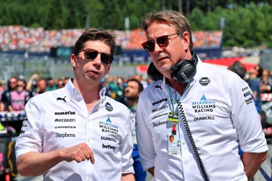 (L to R): James Vowles (GBR) Atlassian Williams Racing Team Principal with Richard Frith (GBR) Atlassian Williams Racing Head of Performance Systems on the grid.
29.06.2025. Formula 1 World Championship, Rd 11, Austrian Grand Prix, Spielberg, Austria, Race Day.
- www.xpbimages.com, EMail: requests@xpbimages.com © Copyright: Batchelor / XPB Images