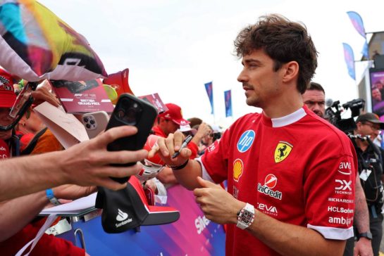 Charles Leclerc (MON) Ferrari with fans.
04.07.2025. Formula 1 World Championship, Rd 12, British Grand Prix, Silverstone, England, Practice Day.
- www.xpbimages.com, EMail: requests@xpbimages.com © Copyright: Rew / XPB Images