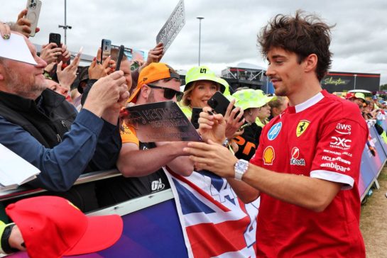 Charles Leclerc (MON) Ferrari with fans.
05.07.2025. Formula 1 World Championship, Rd 12, British Grand Prix, Silverstone, England, Qualifying Day.
- www.xpbimages.com, EMail: requests@xpbimages.com © Copyright: Moy / XPB Images