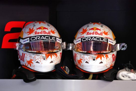 The helmets of Yuki Tsunoda (JPN) Red Bull Racing.
05.07.2025. Formula 1 World Championship, Rd 12, British Grand Prix, Silverstone, England, Qualifying Day.
- www.xpbimages.com, EMail: requests@xpbimages.com © Copyright: Moy / XPB Images