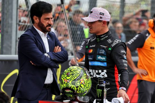 (L to R): Mohammed Bin Sulayem (UAE) FIA President with Lando Norris (GBR) McLaren in qualifying parc ferme.
05.07.2025. Formula 1 World Championship, Rd 12, British Grand Prix, Silverstone, England, Qualifying Day.
- www.xpbimages.com, EMail: requests@xpbimages.com © Copyright: Moy / XPB Images