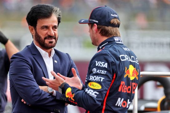 (L to R): Mohammed Bin Sulayem (UAE) FIA President with Max Verstappen (NLD) Red Bull Racing in qualifying parc ferme.
05.07.2025. Formula 1 World Championship, Rd 12, British Grand Prix, Silverstone, England, Qualifying Day.
- www.xpbimages.com, EMail: requests@xpbimages.com © Copyright: Davenport / XPB Images