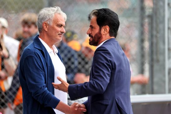 (L to R): Jose Mourinho (POR) Football Manager with Mohammed Bin Sulayem (UAE) FIA President in qualifying parc ferme.
05.07.2025. Formula 1 World Championship, Rd 12, British Grand Prix, Silverstone, England, Qualifying Day.
- www.xpbimages.com, EMail: requests@xpbimages.com © Copyright: Davenport / XPB Images