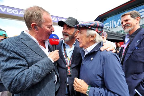 (L to R): Martin Brundle (GBR) Sky Sports F1 Commentator on the grid with Nigel Mansell (GBR) and Jackie Stewart (GBR).
06.07.2025. Formula 1 World Championship, Rd 12, British Grand Prix, Silverstone, England, Race Day.
- www.xpbimages.com, EMail: requests@xpbimages.com © Copyright: Bearne / XPB Images