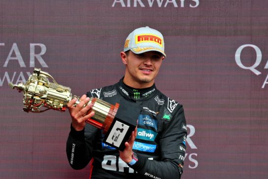 Race winner Lando Norris (GBR) McLaren celebrates on the podium.
06.07.2025. Formula 1 World Championship, Rd 12, British Grand Prix, Silverstone, England, Race Day.
- www.xpbimages.com, EMail: requests@xpbimages.com © Copyright: Batchelor / XPB Images
