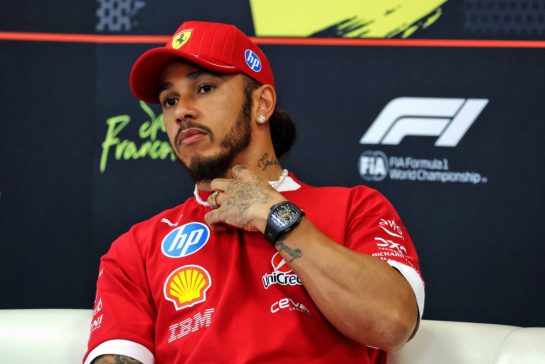 Lewis Hamilton (GBR) Ferrari in the FIA Press Conference.
24.07.2025. Formula 1 World Championship, Rd 13, Belgian Grand Prix, Spa Francorchamps, Belgium, Preparation Day.
- www.xpbimages.com, EMail: requests@xpbimages.com © Copyright: Moy / XPB Images