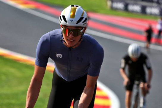 Oliver Bearman (GBR) Haas F1 Team rides the circuit with Valtteri Bottas (FIN) Mercedes AMG F1 Reserve Driver.
24.07.2025. Formula 1 World Championship, Rd 13, Belgian Grand Prix, Spa Francorchamps, Belgium, Preparation Day.
- www.xpbimages.com, EMail: requests@xpbimages.com © Copyright: Moy / XPB Images