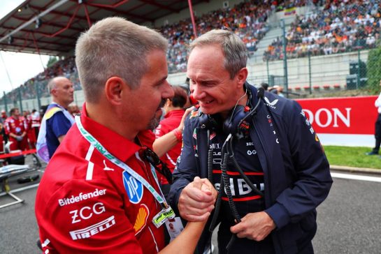 (L to R): Corrado Onorato (ITA) Ferrari Head of New Car Design and Legality with Paul Monaghan (GBR) Red Bull Racing Chief Engineer on the grid.
26.07.2025. Formula 1 World Championship, Rd 13, Belgian Grand Prix, Spa Francorchamps, Belgium, Sprint and Qualifying Day.
- www.xpbimages.com, EMail: requests@xpbimages.com © Copyright: Batchelor / XPB Images