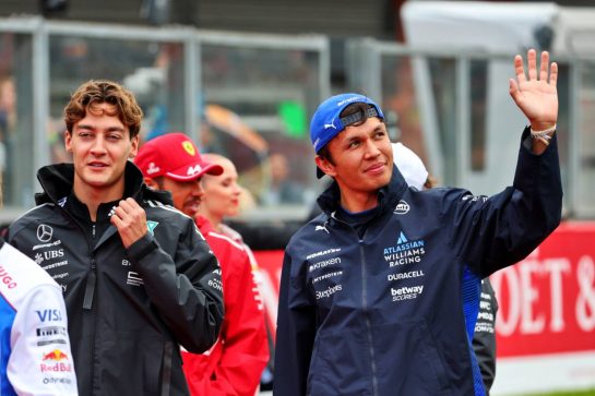(L to R): George Russell (GBR) Mercedes AMG F1 and Alexander Albon (THA) Atlassian Williams Racing on the drivers' parade.
27.07.2025. Formula 1 World Championship, Rd 13, Belgian Grand Prix, Spa Francorchamps, Belgium, Race Day.
- www.xpbimages.com, EMail: requests@xpbimages.com © Copyright: Batchelor / XPB Images