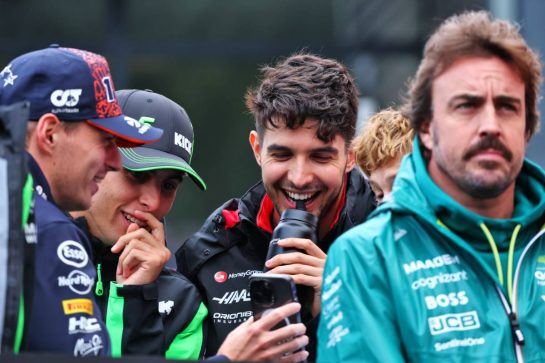 (L to R): Max Verstappen (NLD) Red Bull Racing; Gabriel Bortoleto (BRA) Sauber; and Esteban Ocon (FRA) Haas F1 Team on the drivers' parade.
27.07.2025. Formula 1 World Championship, Rd 13, Belgian Grand Prix, Spa Francorchamps, Belgium, Race Day.
- www.xpbimages.com, EMail: requests@xpbimages.com © Copyright: Batchelor / XPB Images