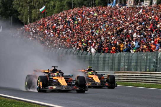 Oscar Piastri (AUS) McLaren MCL39 passes team mate Lando Norris (GBR) McLaren MCL39 at the start of the race.
27.07.2025. Formula 1 World Championship, Rd 13, Belgian Grand Prix, Spa Francorchamps, Belgium, Race Day.
- www.xpbimages.com, EMail: requests@xpbimages.com © Copyright: Bearne / XPB Images