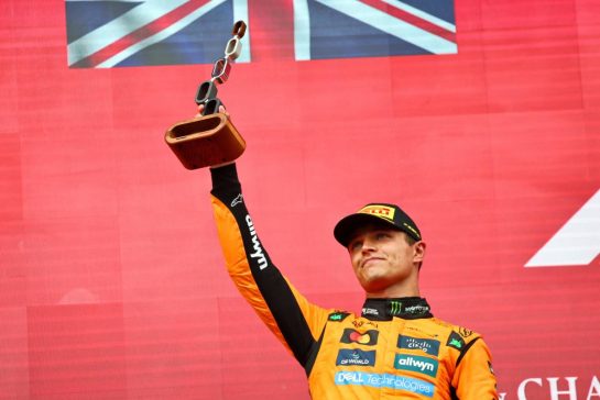 Lando Norris (GBR) McLaren celebrates his second position on the podium.
27.07.2025. Formula 1 World Championship, Rd 13, Belgian Grand Prix, Spa Francorchamps, Belgium, Race Day.
- www.xpbimages.com, EMail: requests@xpbimages.com © Copyright: Batchelor / XPB Images