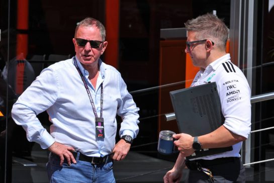 (L to R): Martin Brundle (GBR) Sky Sports F1 Commentator with Peter Bonnington (GBR) Mercedes AMG F1 Race Engineer.
31.07.2025. Formula 1 World Championship, Rd 14, Hungarian Grand Prix, Budapest, Hungary, Preparation Day.
- www.xpbimages.com, EMail: requests@xpbimages.com © Copyright: Moy / XPB Images