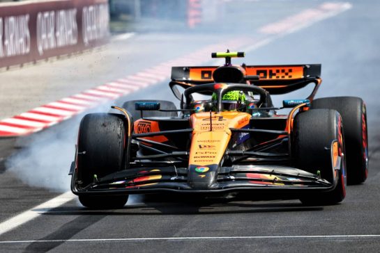 Lando Norris (GBR) McLaren MCL39 locks up under braking in the pits.
02.08.2025. Formula 1 World Championship, Rd 14, Hungarian Grand Prix, Budapest, Hungary, Qualifying Day.
- www.xpbimages.com, EMail: requests@xpbimages.com © Copyright: Batchelor / XPB Images