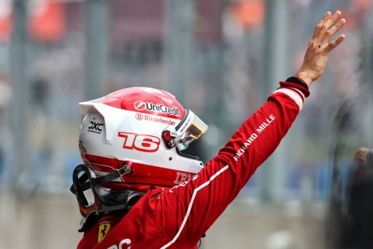 Charles Leclerc (MON) Ferrari celebrates his pole position in qualifying parc ferme.
02.08.2025. Formula 1 World Championship, Rd 14, Hungarian Grand Prix, Budapest, Hungary, Qualifying Day.
- www.xpbimages.com, EMail: requests@xpbimages.com © Copyright: Charniaux / XPB Images