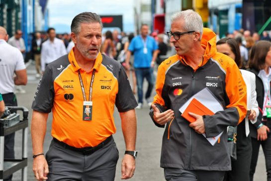(L to R): Zak Brown (USA) McLaren Executive Director with Alessandro Alunni Bravi (ITA) McLaren Chief Business Affairs Officer.
03.08.2025. Formula 1 World Championship, Rd 14, Hungarian Grand Prix, Budapest, Hungary, Race Day.
- www.xpbimages.com, EMail: requests@xpbimages.com © Copyright: Batchelor / XPB Images