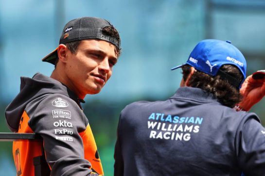 (L to R): Lando Norris (GBR) McLaren with Carlos Sainz (ESP) Atlassian Williams Racing on the drivers' parade.
03.08.2025. Formula 1 World Championship, Rd 14, Hungarian Grand Prix, Budapest, Hungary, Race Day.
- www.xpbimages.com, EMail: requests@xpbimages.com © Copyright: Batchelor / XPB Images