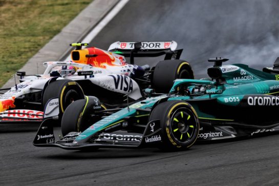 Lance Stroll (CDN) Aston Martin F1 Team AMR25 and Liam Lawson (NZL) Racing Bulls VCARB 02 battle for position.
03.08.2025. Formula 1 World Championship, Rd 14, Hungarian Grand Prix, Budapest, Hungary, Race Day.
- www.xpbimages.com, EMail: requests@xpbimages.com © Copyright: Charniaux / XPB Images