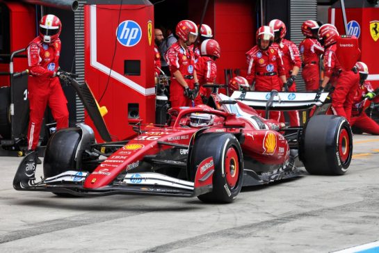 Charles Leclerc (MON) Ferrari SF-25 makes a pit stop.
03.08.2025. Formula 1 World Championship, Rd 14, Hungarian Grand Prix, Budapest, Hungary, Race Day.
- www.xpbimages.com, EMail: requests@xpbimages.com © Copyright: Bearne / XPB Images