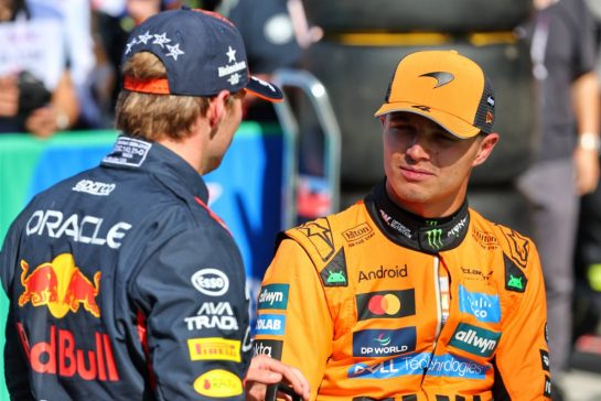 Lando Norris (GBR) McLaren in qualifying parc ferme with Max Verstappen (NLD) Red Bull Racing.
30.08.2025. Formula 1 World Championship, Rd 15, Dutch Grand Prix, Zandvoort, Netherlands, Qualifying Day.
- www.xpbimages.com, EMail: requests@xpbimages.com © Copyright: Batchelor / XPB Images