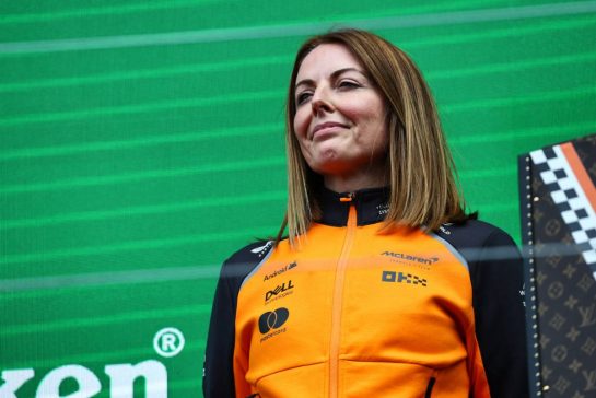 Laura Bowden (GBR) McLaren Chief Financial Officer on the podium.
31.08.2025. Formula 1 World Championship, Rd 15, Dutch Grand Prix, Zandvoort, Netherlands, Race Day.
- www.xpbimages.com, EMail: requests@xpbimages.com © Copyright: Batchelor / XPB Images