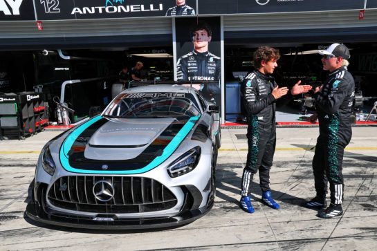 (L to R): Andrea Kimi Antonelli (ITA) Mercedes AMG F1 and Valtteri Bottas (FIN) Mercedes AMG F1 Reserve Driver with a Mercedes-AMG GT2 W16.
04.09.2025. Formula 1 World Championship, Rd 16, Italian Grand Prix, Monza, Italy, Preparation Day.
- www.xpbimages.com, EMail: requests@xpbimages.com © Copyright: Batchelor / XPB Images