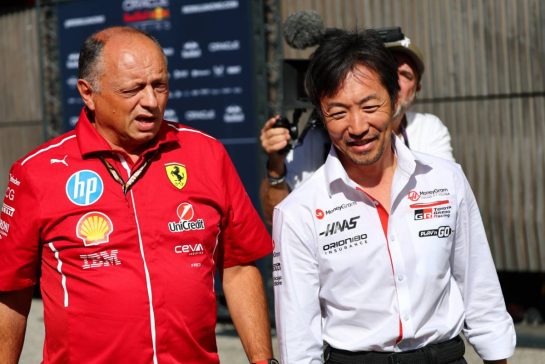 (L to R): Frederic Vasseur (FRA) Ferrari Team Principal with Ayao Komatsu (JPN) Haas F1 Team Principal.
05.09.2025. Formula 1 World Championship, Rd 16, Italian Grand Prix, Monza, Italy, Practice Day.
- www.xpbimages.com, EMail: requests@xpbimages.com © Copyright: Batchelor / XPB Images