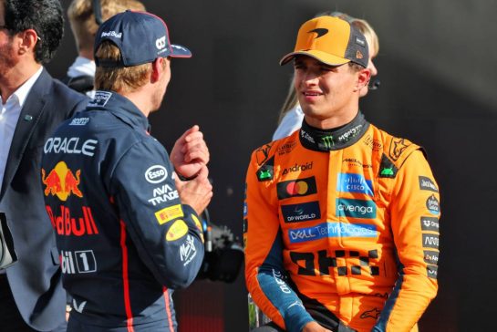 (L to R): Max Verstappen (NLD) Red Bull Racing with Lando Norris (GBR) McLaren in qualifying parc ferme.
06.09.2025. Formula 1 World Championship, Rd 16, Italian Grand Prix, Monza, Italy, Qualifying Day.
- www.xpbimages.com, EMail: requests@xpbimages.com © Copyright: Batchelor / XPB Images