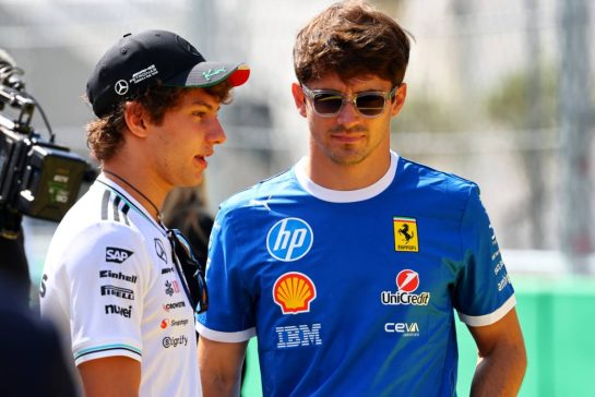 (L to R): Andrea Kimi Antonelli (ITA) Mercedes AMG F1 with Charles Leclerc (MON) Ferrari.
07.09.2025. Formula 1 World Championship, Rd 16, Italian Grand Prix, Monza, Italy, Race Day.
- www.xpbimages.com, EMail: requests@xpbimages.com © Copyright: Batchelor / XPB Images