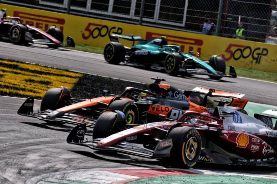 Oscar Piastri (AUS) McLaren MCL39 and Charles Leclerc (MON) Ferrari SF-25 battle for position.
07.09.2025. Formula 1 World Championship, Rd 16, Italian Grand Prix, Monza, Italy, Race Day.
- www.xpbimages.com, EMail: requests@xpbimages.com © Copyright: Charniaux / XPB Images