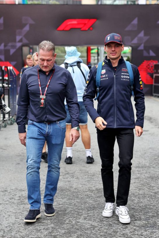 (L to R): Jos Verstappen (NLD) with his son Max Verstappen (NLD) Red Bull Racing.
20.09.2025. Formula 1 World Championship, Rd 17, Azerbaijan Grand Prix, Baku Street Circuit, Azerbaijan, Qualifying Day.
- www.xpbimages.com, EMail: requests@xpbimages.com © Copyright: Bearne / XPB Images