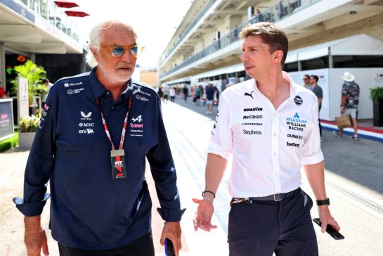 (L to R): Flavio Briatore (ITA) Alpine F1 Team Executive Advisor with James Vowles (GBR) Atlassian Williams Racing Team Principal.
17.10.2025. Formula 1 World Championship, Rd 19, United States Grand Prix, Austin, Texas, USA, Sprint Qualifying Day
- www.xpbimages.com, EMail: requests@xpbimages.com © Copyright: Bearne / XPB Images