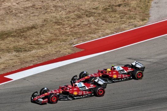 Charles Leclerc (MON) Ferrari SF-25 and Lewis Hamilton (GBR) Ferrari SF-25 battle for position.
19.10.2025. Formula 1 World Championship, Rd 19, United States Grand Prix, Austin, Texas, USA, Race Day.
- www.xpbimages.com, EMail: requests@xpbimages.com © Copyright: Batchelor / XPB Images
